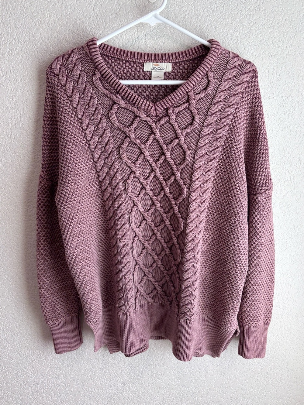 Bob Timberlake V-Neck Chunky Cable Knit Sweater Mauve Women’s Size XS